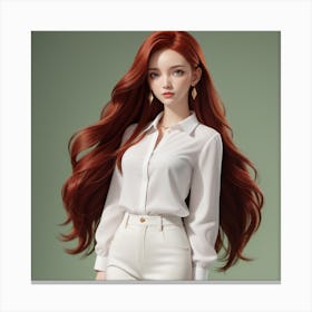 Red Haired Girl In White Pants Canvas Print