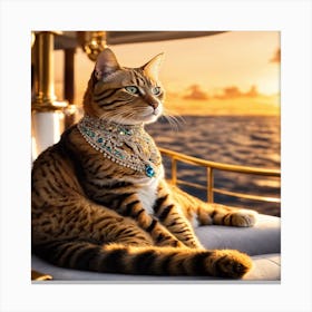 Cat Sitting On A Boat Canvas Print