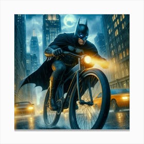 Batman riding cycle in Gotham city Canvas Print