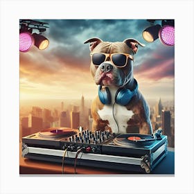 A Pitbull Dog Djaying On A Dj Set 2 Canvas Print