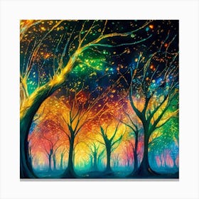 A captivating scene of trees that appear to be alive, with twinkling lights and vibrant 6 Canvas Print