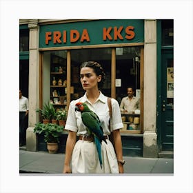 Frida Kahlo At The Vintage Shop Canvas Print