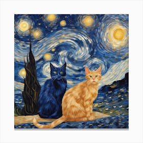 Starry Night Cats 1 Canvas Print