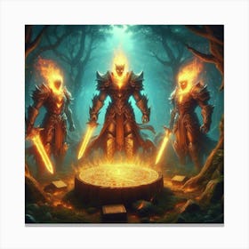 Three Warriors In The Forest Canvas Print