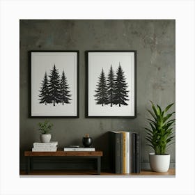 Black And White Pine Trees Canvas Print