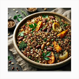 A Close Up Of A Dish Featuring Earthy Grains, Such Canvas Print