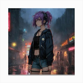 Anime Girl In Rain Leinwandbild