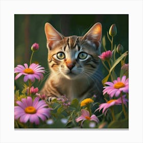 Cat In Flowers 10 Canvas Print