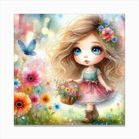 Little Girl With Flowers 4 Canvas Print