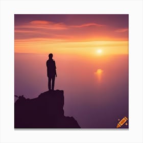 Craiyon 111119 A Person Standing On A Mountain Cliff During A Beautiful Sunset Canvas Print