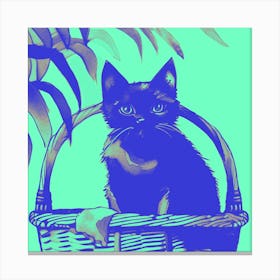 Kitty Cat In A Basket Pastel Green 1 Canvas Print