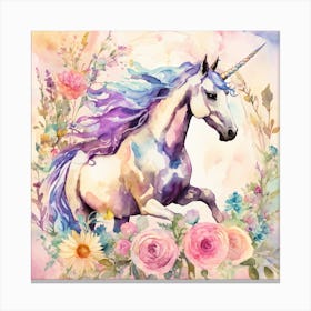 Unicorn with flowers Canvas Print