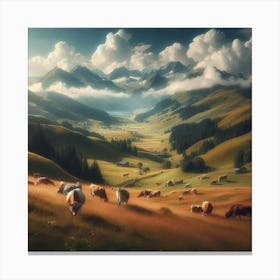 Cows In The Mountains 1 Canvas Print