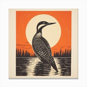 Retro Bird Lithograph Common Loon 2 Canvas Print