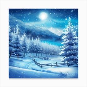 Winter Night With Bright Moon Canvas Print