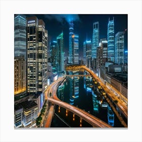 Shanghai Skyline At Night 5 Canvas Print