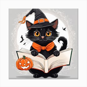 Cute Cat Halloween Pumpkin (58) Canvas Print