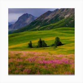 Mountains In Beautiful Colors And Green Grass Beneath Them (1) Canvas Print