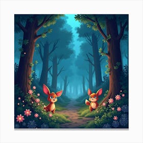 Enchanted Forest With Glowing Animals And Magical Plants 1 Canvas Print