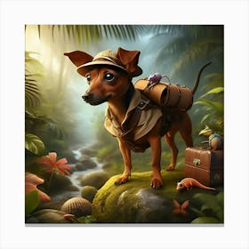 A Brown Rat Terrier Dressed As A Jungle Explorer, Digital Art 1 Canvas Print