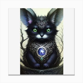 Black Cat With Green Eyes Canvas Print