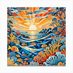 Great Barrier Reef Australia Cubism Art Canvas Print