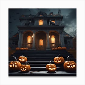 Halloween House With Pumpkins 14 Canvas Print