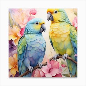 Parrots On A Branch Canvas Print