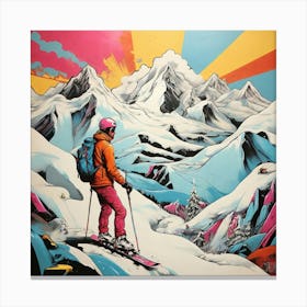 Pop Art graffiti Mountains and skier Canvas Print