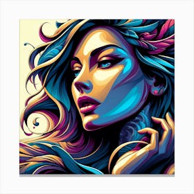 Colorful Girl With Colorful Hair 3 Canvas Print