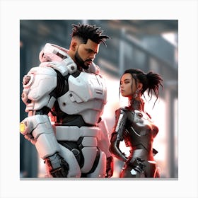 3d Dslr Photography The Weeknd Xo And Mike Dean, Cyberpunk Art, By Krenz Cushart, Wears A Suit Of Power Armor 1 Canvas Print