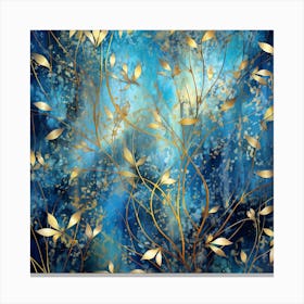 Gold Leaves On A Blue Background 1 Canvas Print