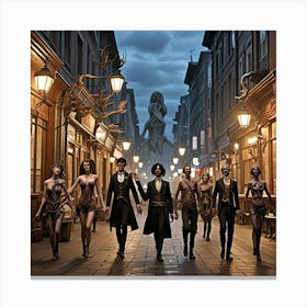 Steampunk Alleyway Cubism Style Canvas Print