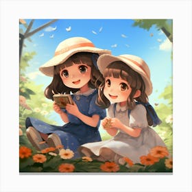 Two Girls Reading Anime Canvas Print