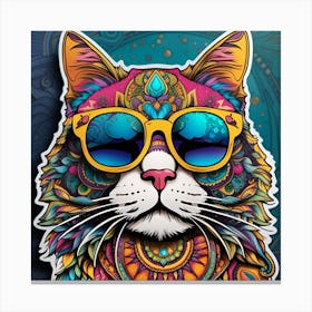 Psychedelic Cat Whimsical Bohemian Enlightenment Print 2 Canvas Print