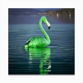 Firefly Whimsical Green Flamingo Gliding On A Glass Lake 65797 (2) Canvas Print