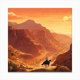 Detailed, vibrant illustration of a cowboy in the copper canyons the sierra of Chihuahua State in the style of tin-tin comics, vibrant colors, detailed, sunny day, attention to detail, 8k Canvas Print