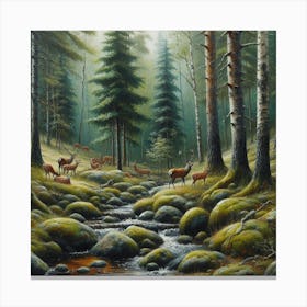 Deer In The Forest, Acrylic Painting Style 5 Canvas Print