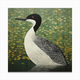 Ohara Koson Inspired Bird Painting Common Loon 1 Square Canvas Print