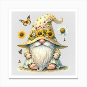 Watercolor Sunflower Gnomes 8 Canvas Print