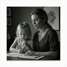 Mother And Daughter Drawing 1 Canvas Print