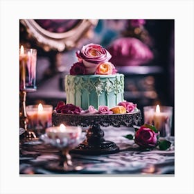 Iced Cake with Roses and Candles Canvas Print
