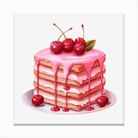 Pink Cake With Cherries 1 Canvas Print