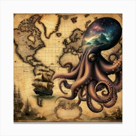 Octopus Tentacles On A Map 1 Canvas Print