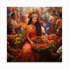 Woman With A Basket Of Fruit Canvas Print