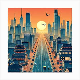 Asian metropolis at sunset Canvas Print