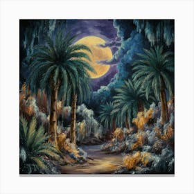 A night in the desert in the middle of a moonlit oasis Canvas Print