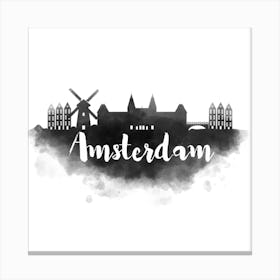 Watercolor Amsterdam Skyline Canvas Print