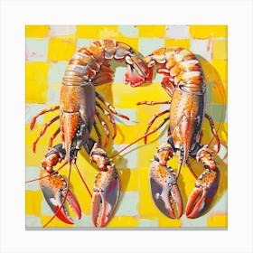 Lobster Yellow Checkerboard 2 Canvas Print