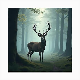 A Majestic White Tailed Deer In A Misty Forest 2 Canvas Print